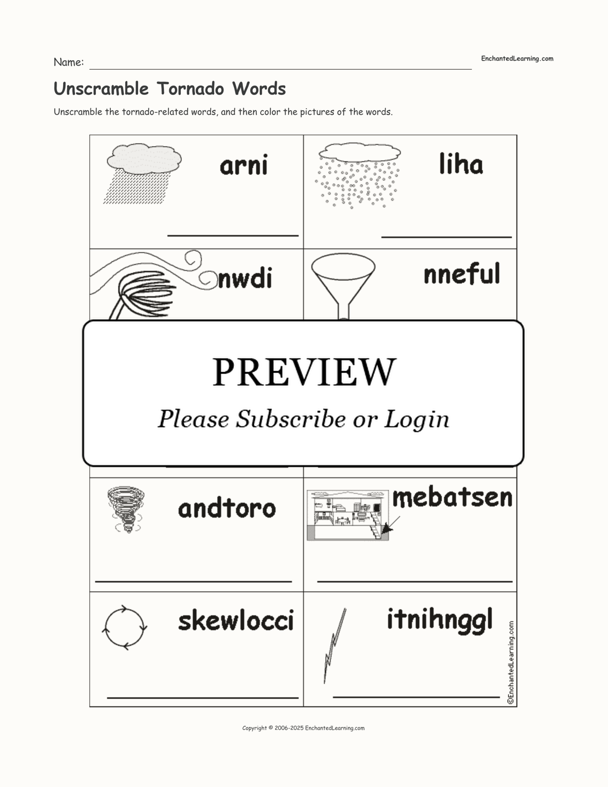 Unscramble Tornado Words interactive worksheet page 1