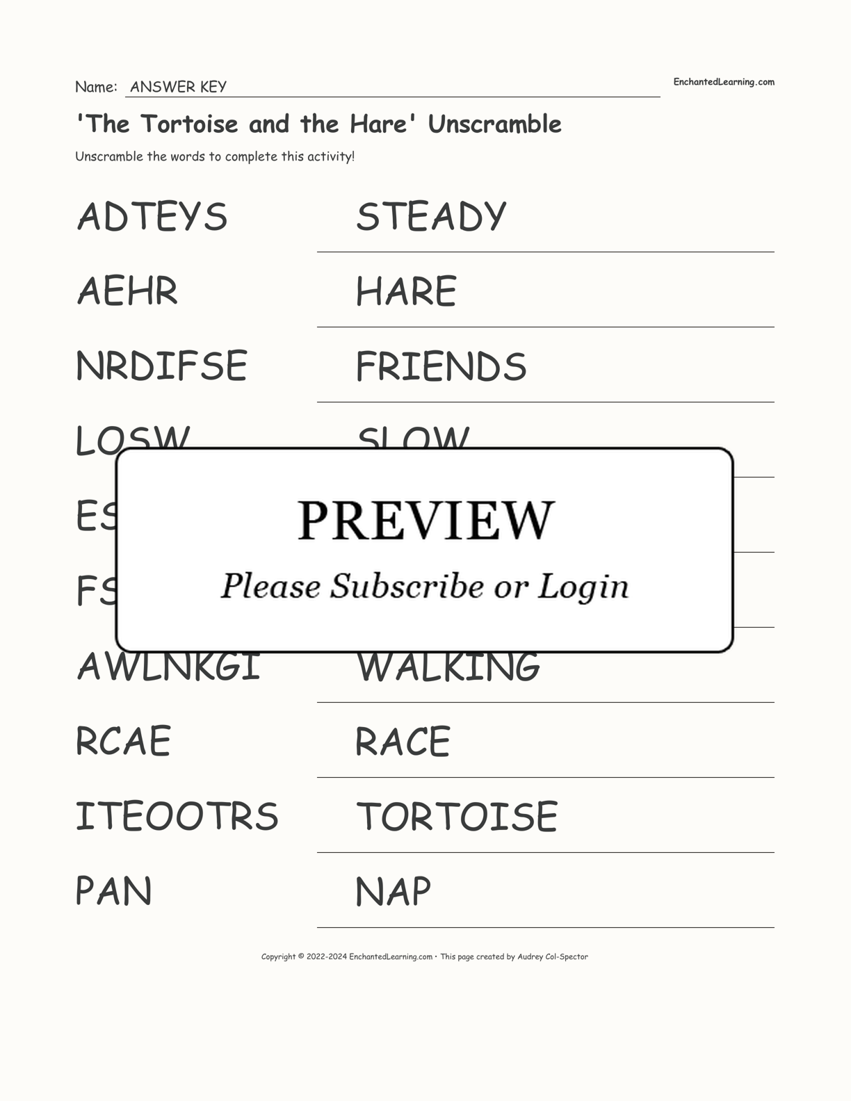 'The Tortoise and the Hare' Unscramble interactive worksheet page 2