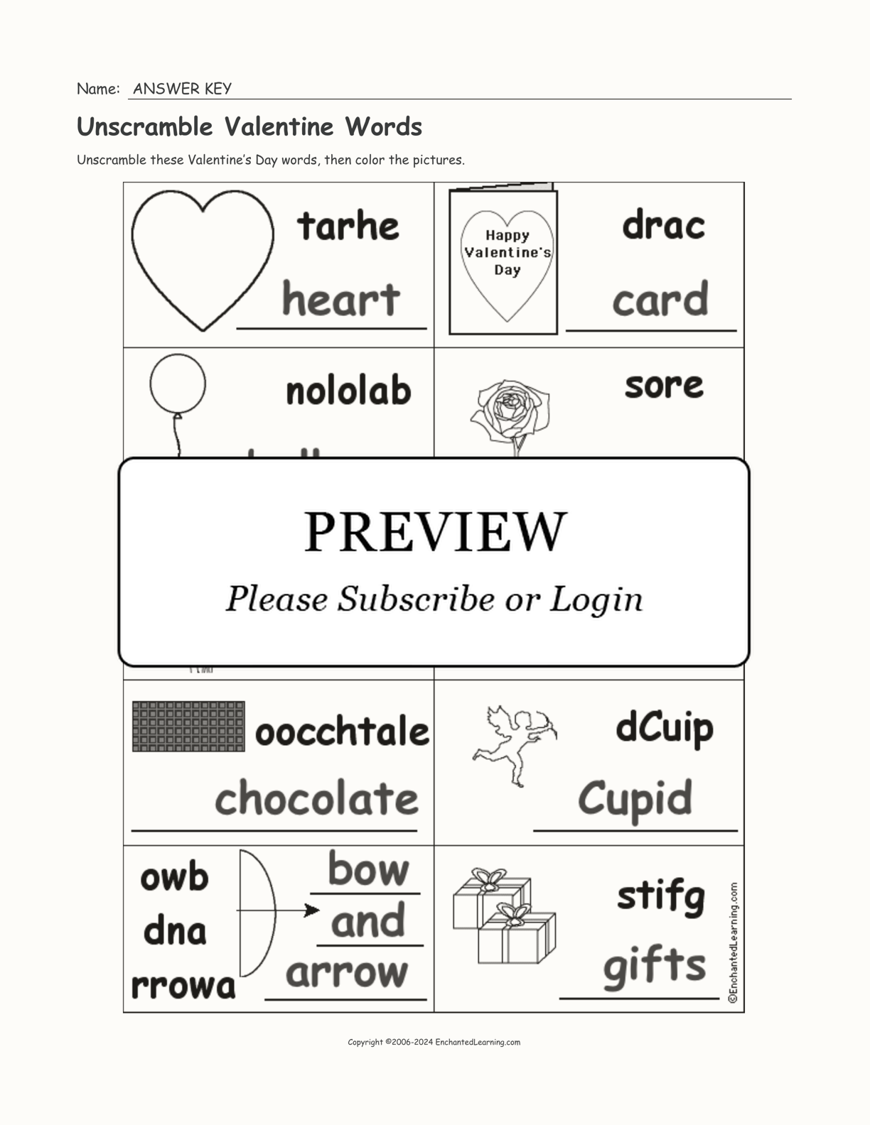 Unscramble Valentine Words interactive worksheet page 2