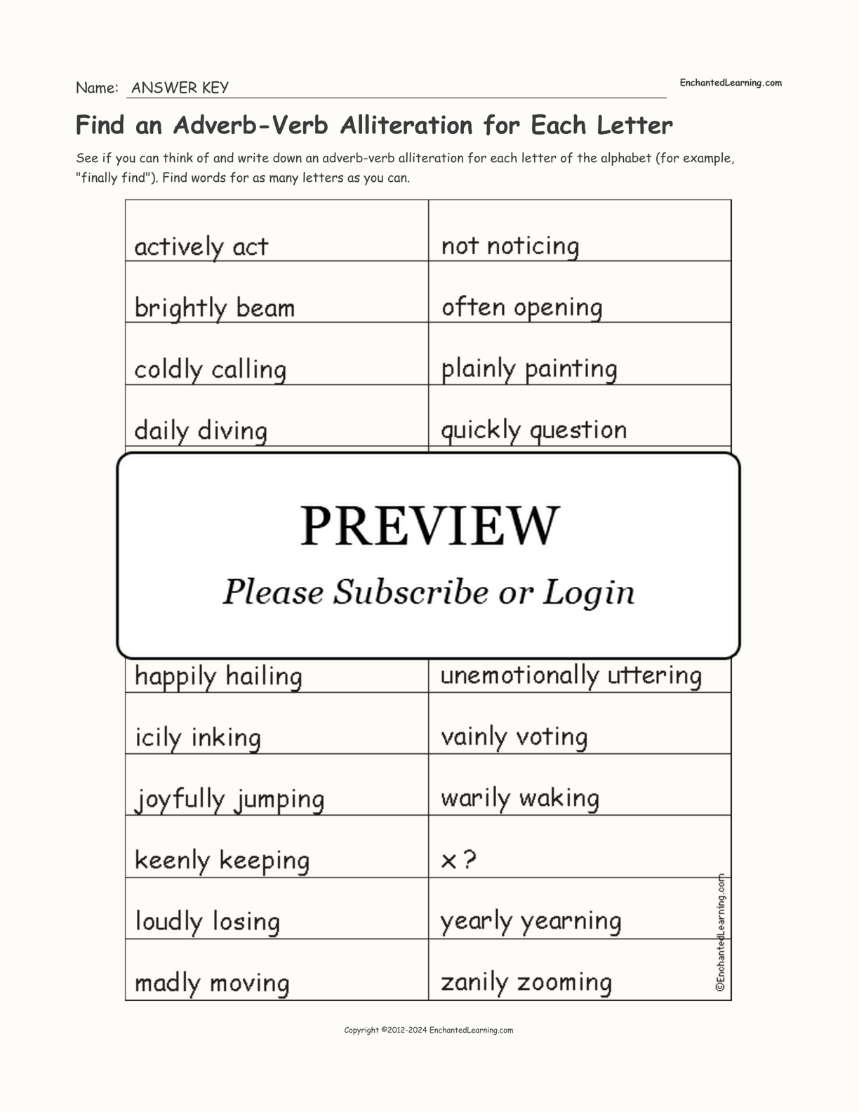 Find an Adverb-Verb Alliteration for Each Letter interactive worksheet page 2