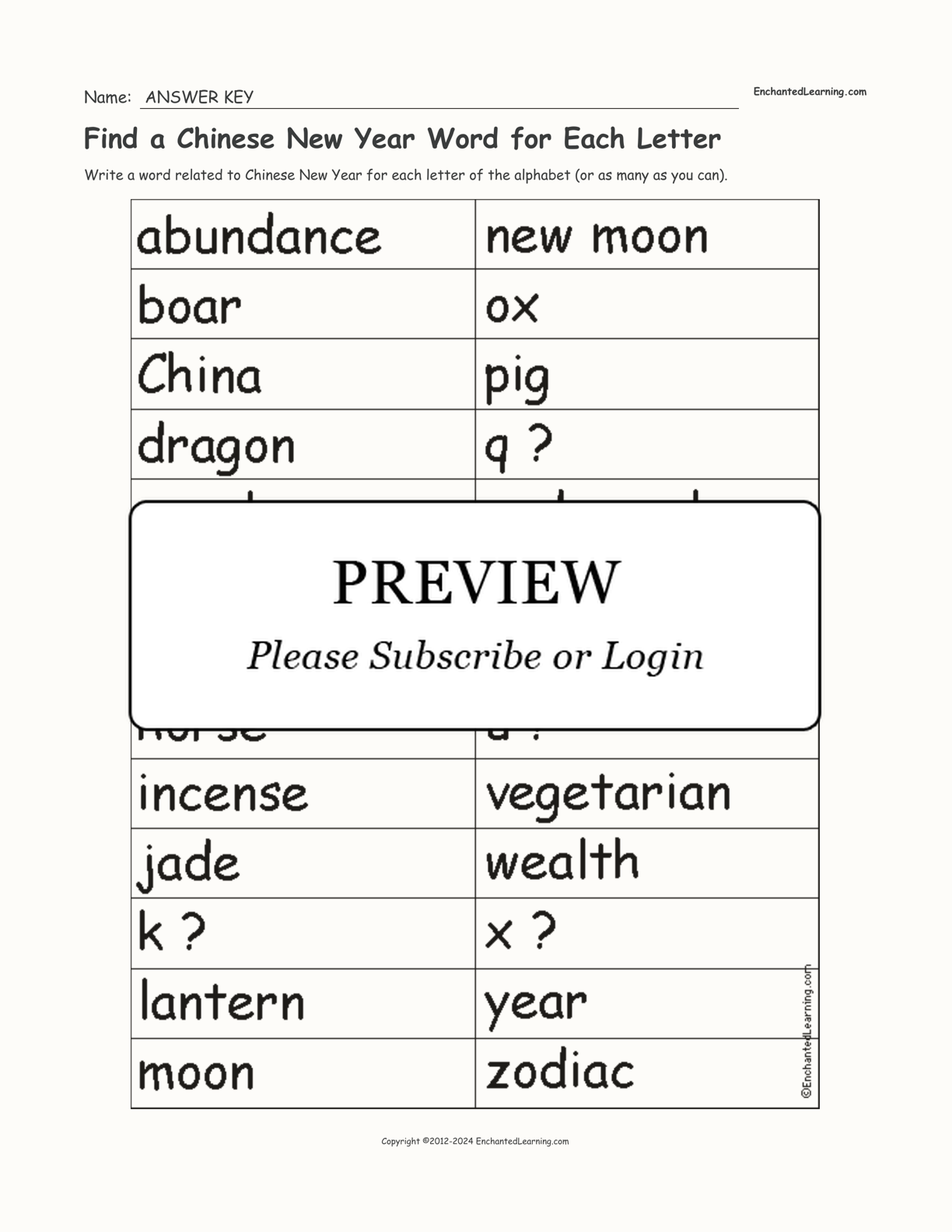 Find a Chinese New Year Word for Each Letter interactive worksheet page 2