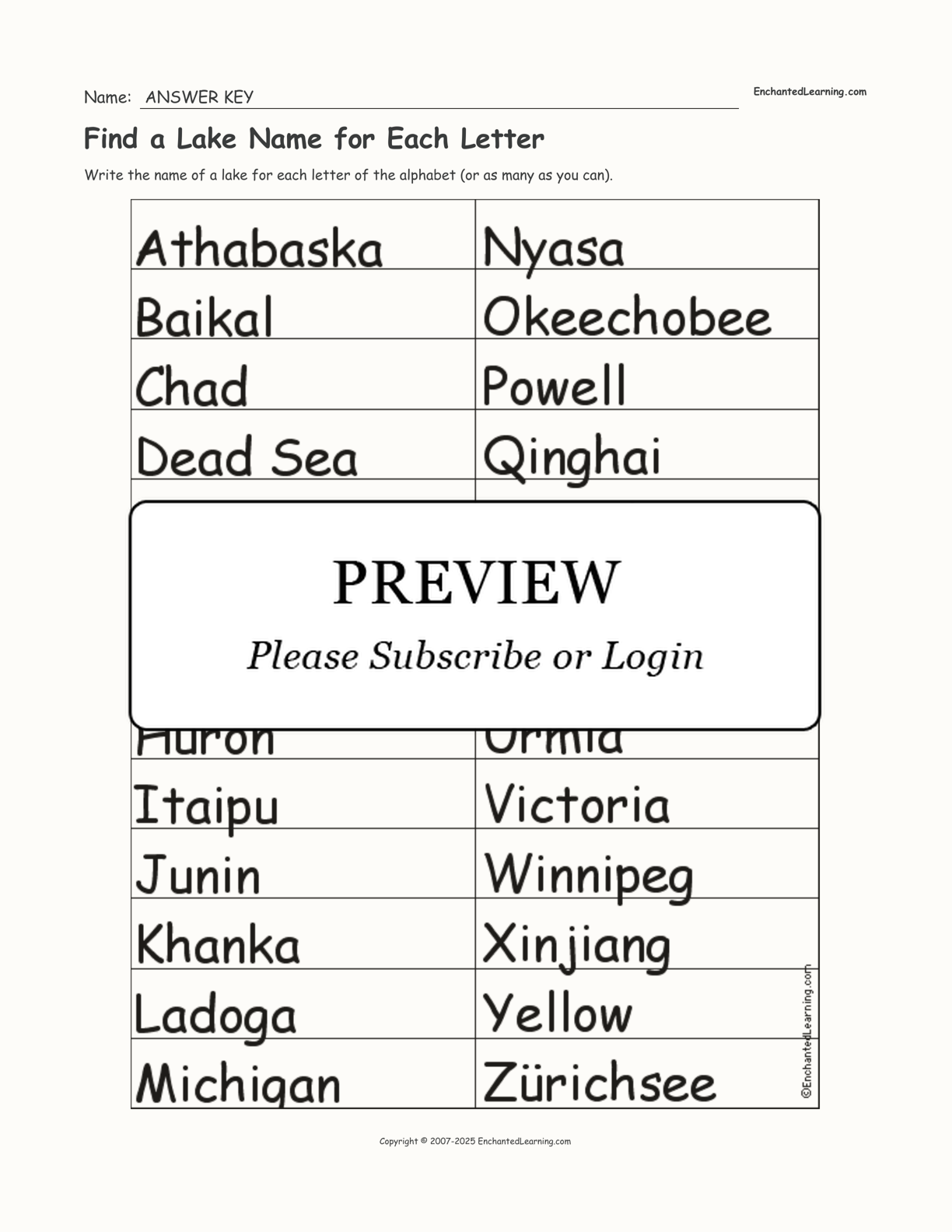 Find a Lake Name for Each Letter interactive worksheet page 2