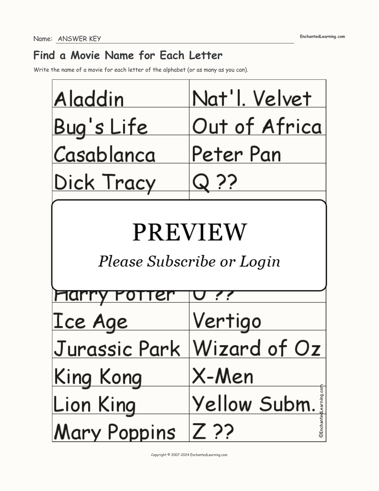 Find a Movie Name for Each Letter interactive worksheet page 2