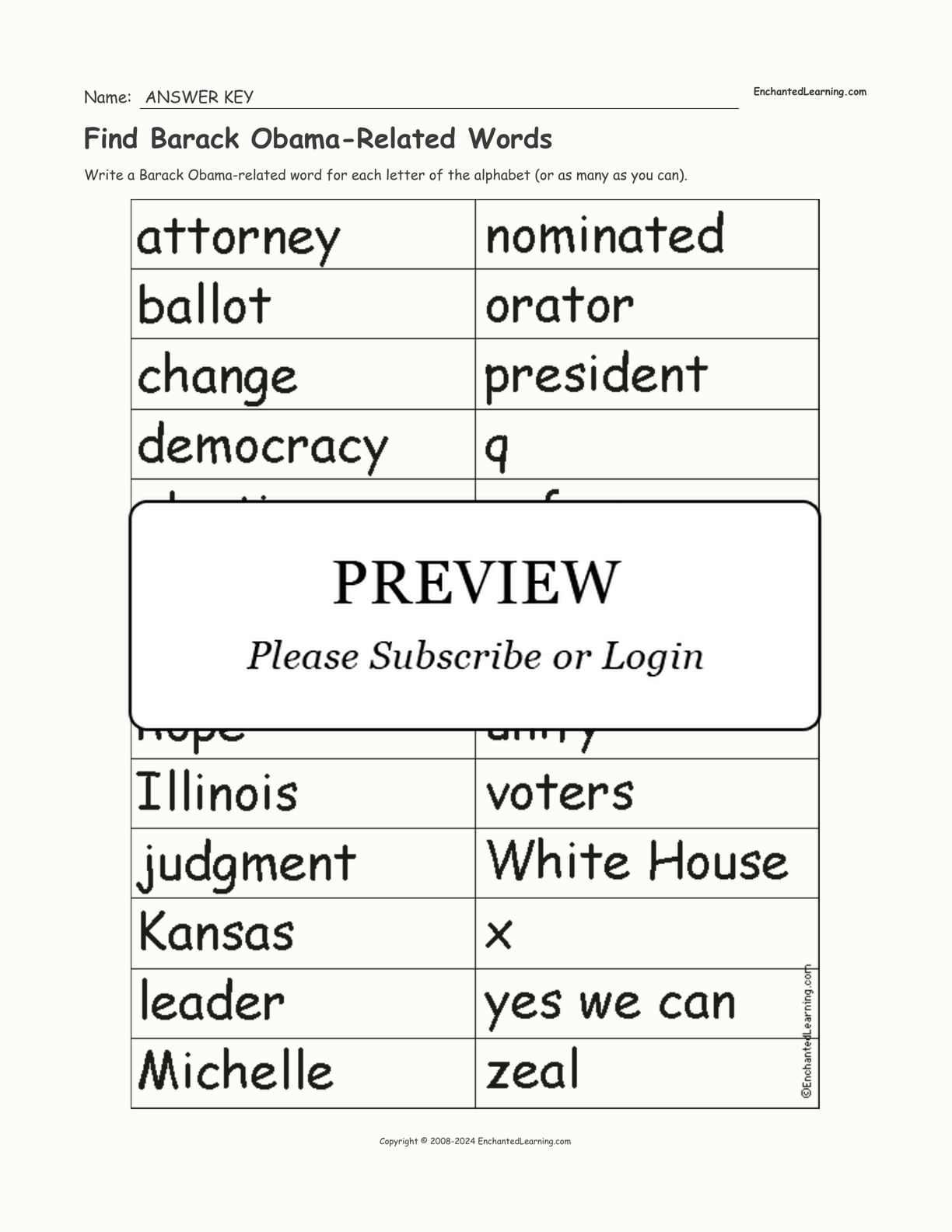 Find Barack Obama-Related Words interactive worksheet page 2