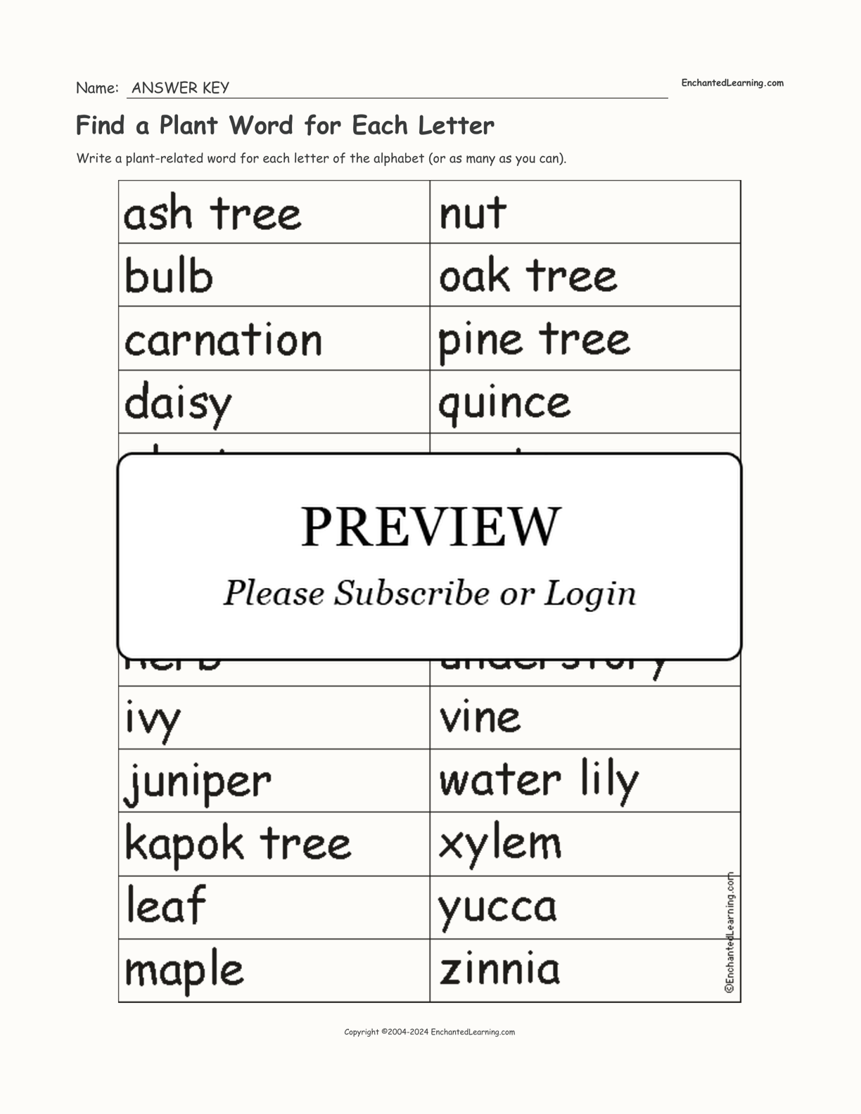 Find a Plant Word for Each Letter interactive worksheet page 2