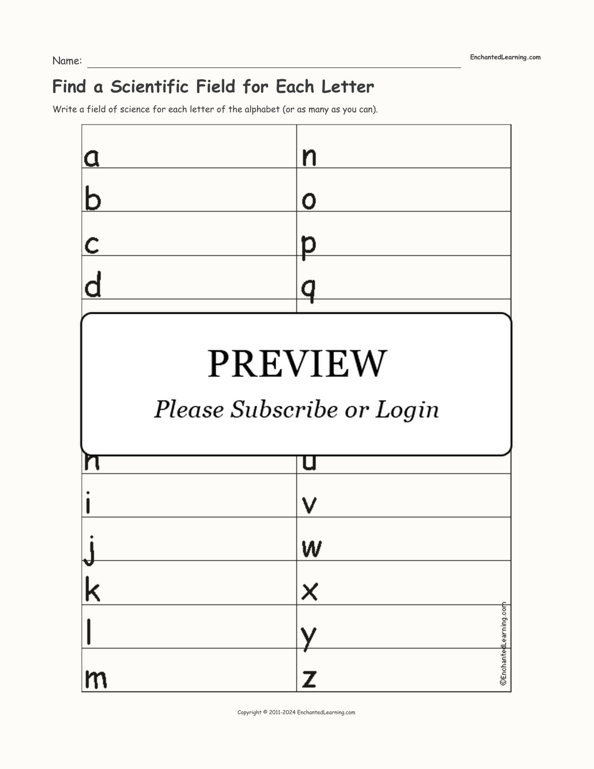 Find a Scientific Field for Each Letter interactive worksheet page 1