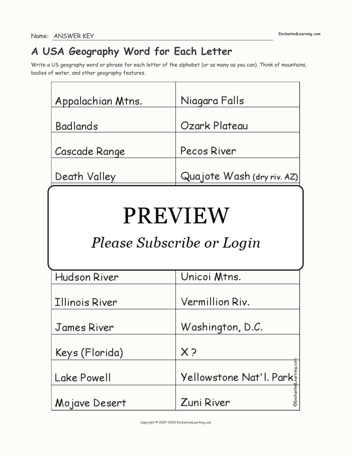 A USA Geography Word for Each Letter interactive worksheet page 2