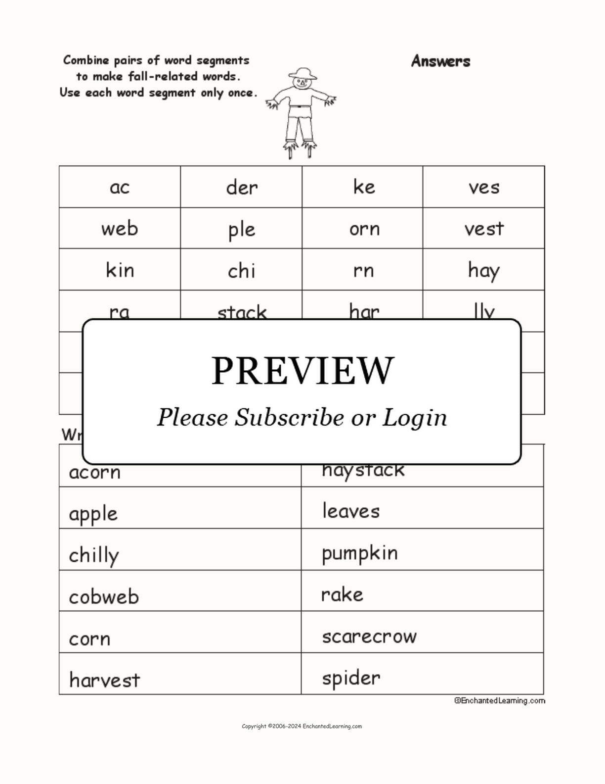 Fall Word Pieces Puzzle interactive worksheet page 2