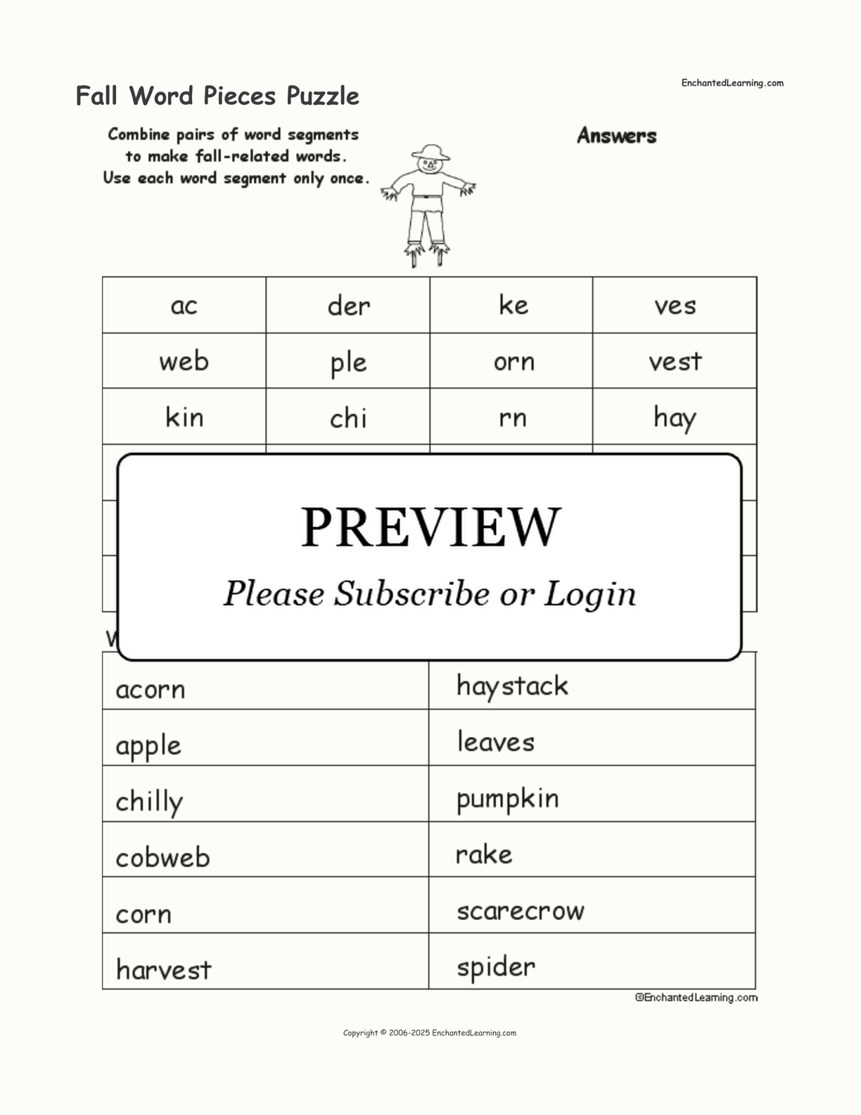 Fall Word Pieces Puzzle interactive worksheet page 2