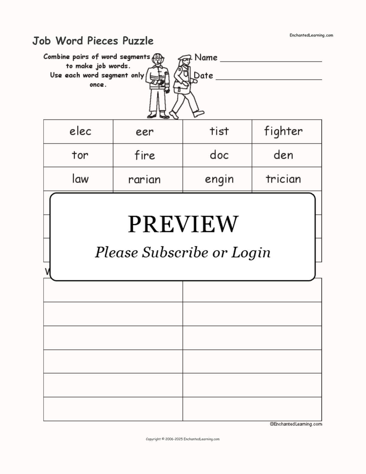 Job Word Pieces Puzzle interactive worksheet page 1