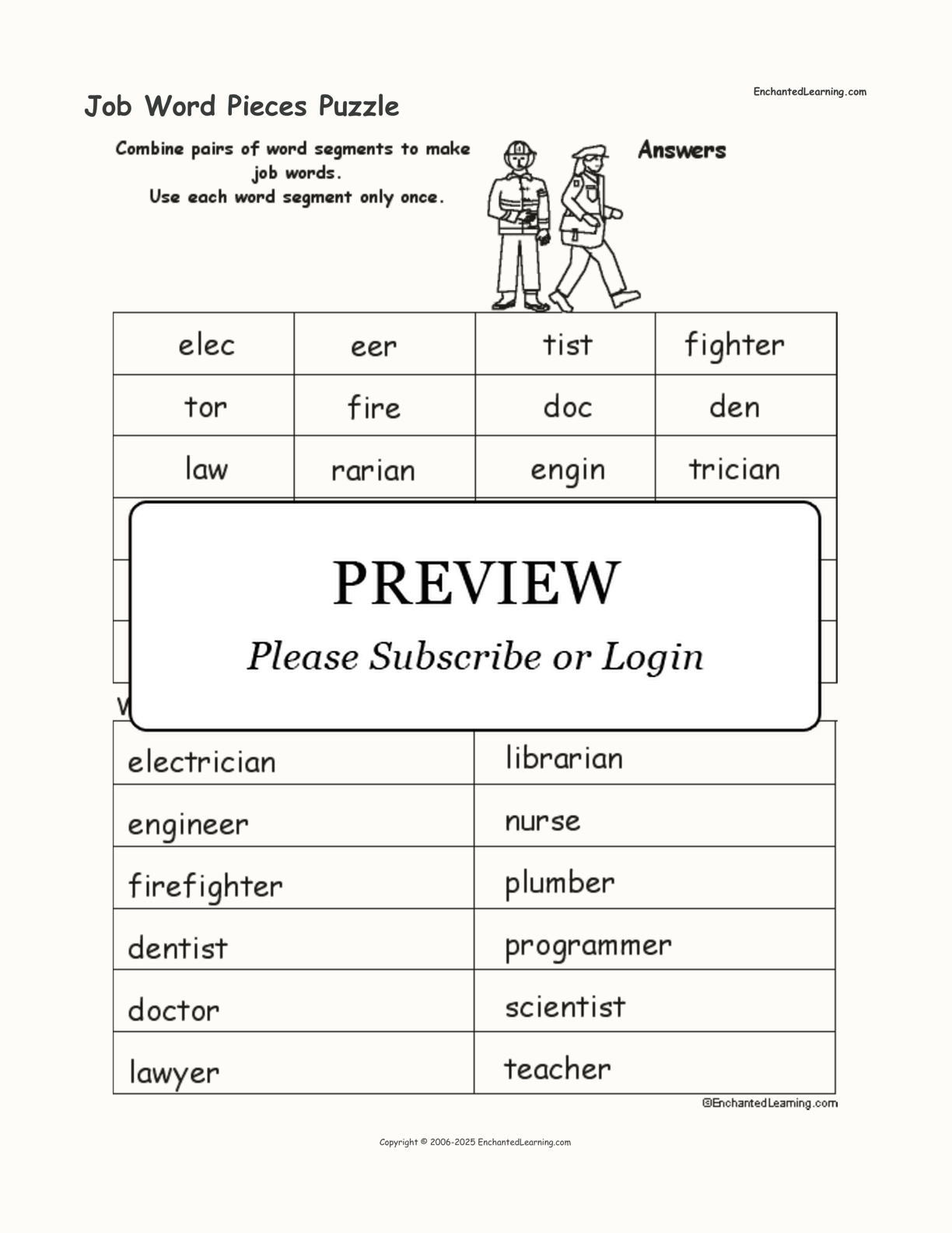 Job Word Pieces Puzzle interactive worksheet page 2