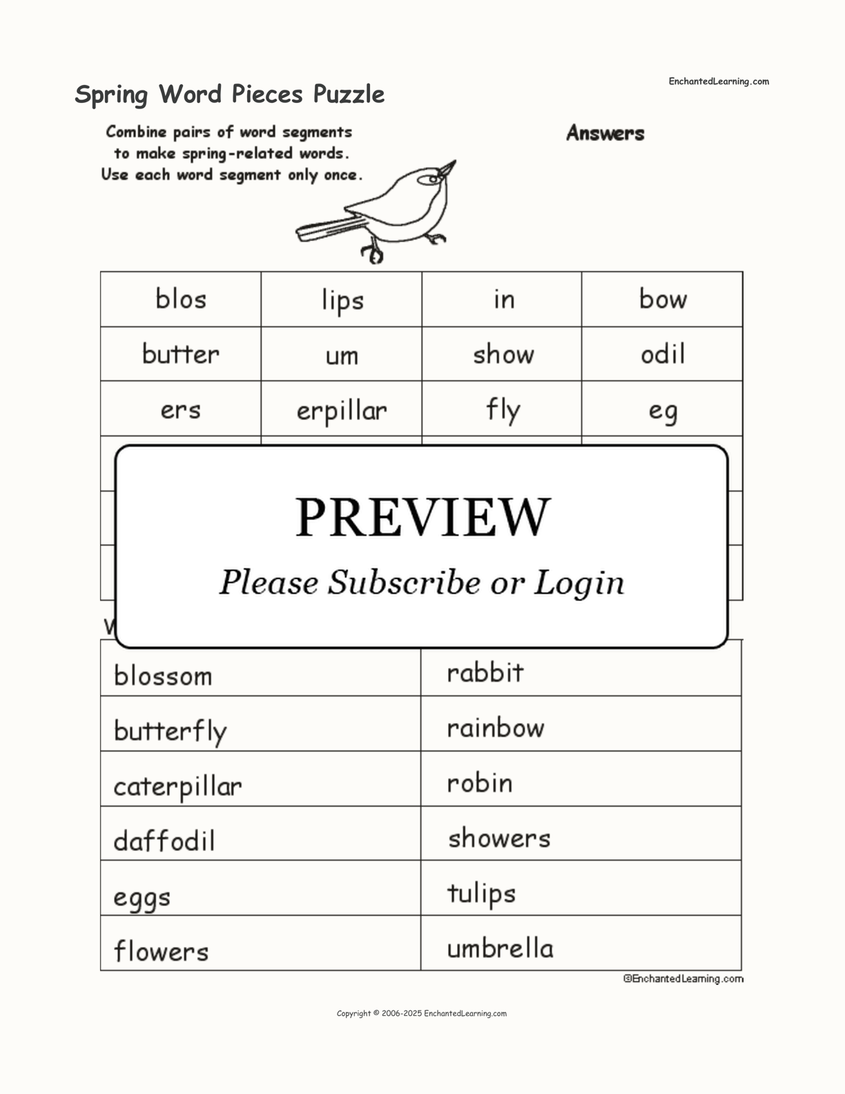 Spring Word Pieces Puzzle interactive worksheet page 2