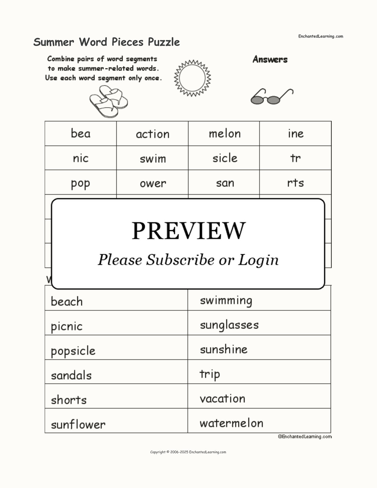 Summer Word Pieces Puzzle interactive worksheet page 2