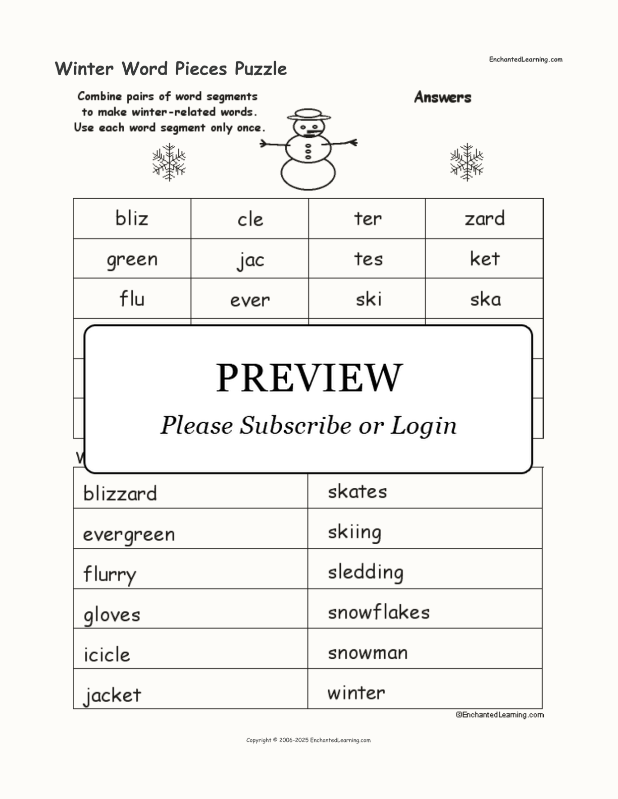 Winter Word Pieces Puzzle interactive worksheet page 2