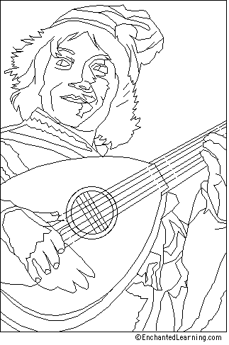 Search result: 'Judith Leyster: Jester with a Lute Coloring Page'