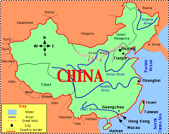 Map Of China With Rivers China   EnchantedLearning.com