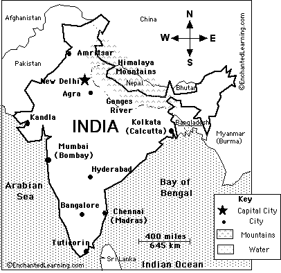 India Map With Label India - Enchantedlearning.com