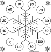 Search result: 'Snowflake Bingo: Using Multiples of Ten from 0-110 Card #23'
