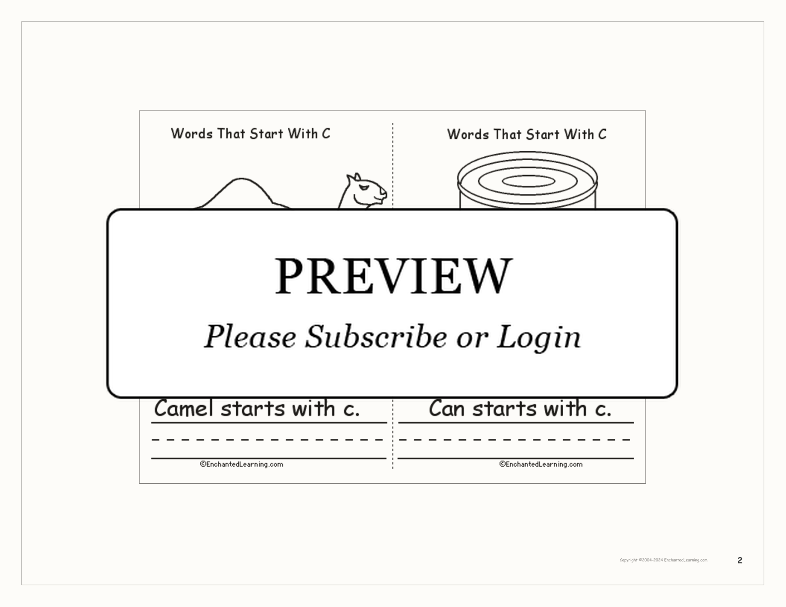 Words That Start With C: A Printable Book interactive printout page 2