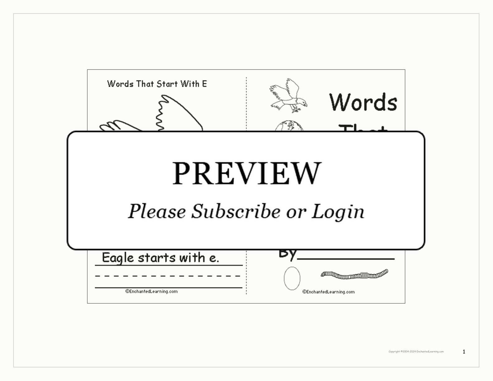 Words That Start With E interactive printout page 1