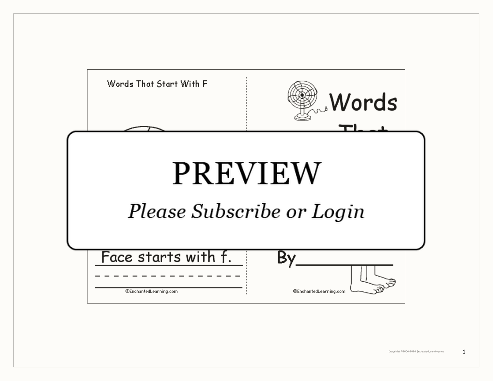 Words That Start With F: A Printable Book interactive printout page 1