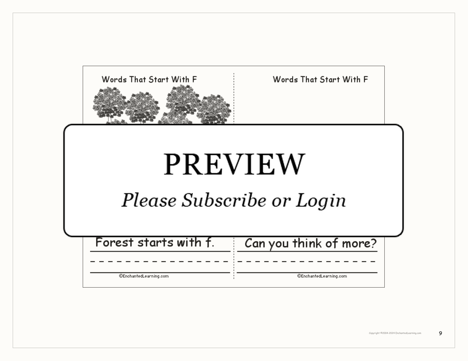 Words That Start With F: A Printable Book interactive printout page 9