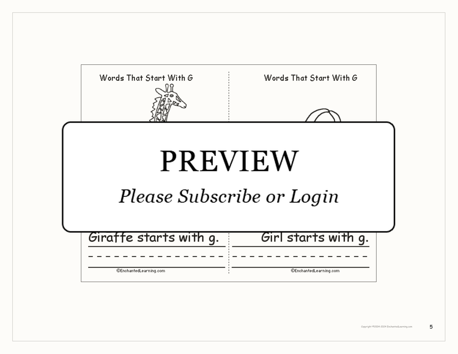 Words That Start With G: A Printable Book interactive printout page 5