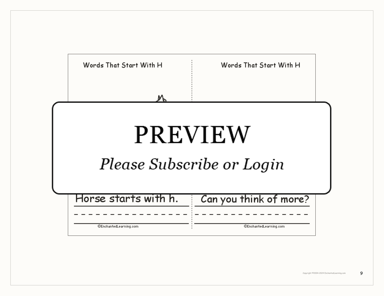 Words That Start With H: A Printable Book interactive printout page 9