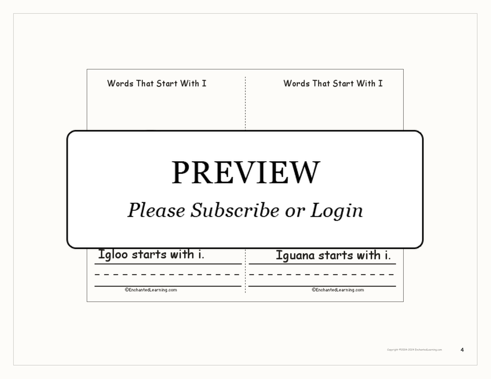 Words That Start With I: A Printable Book interactive printout page 4