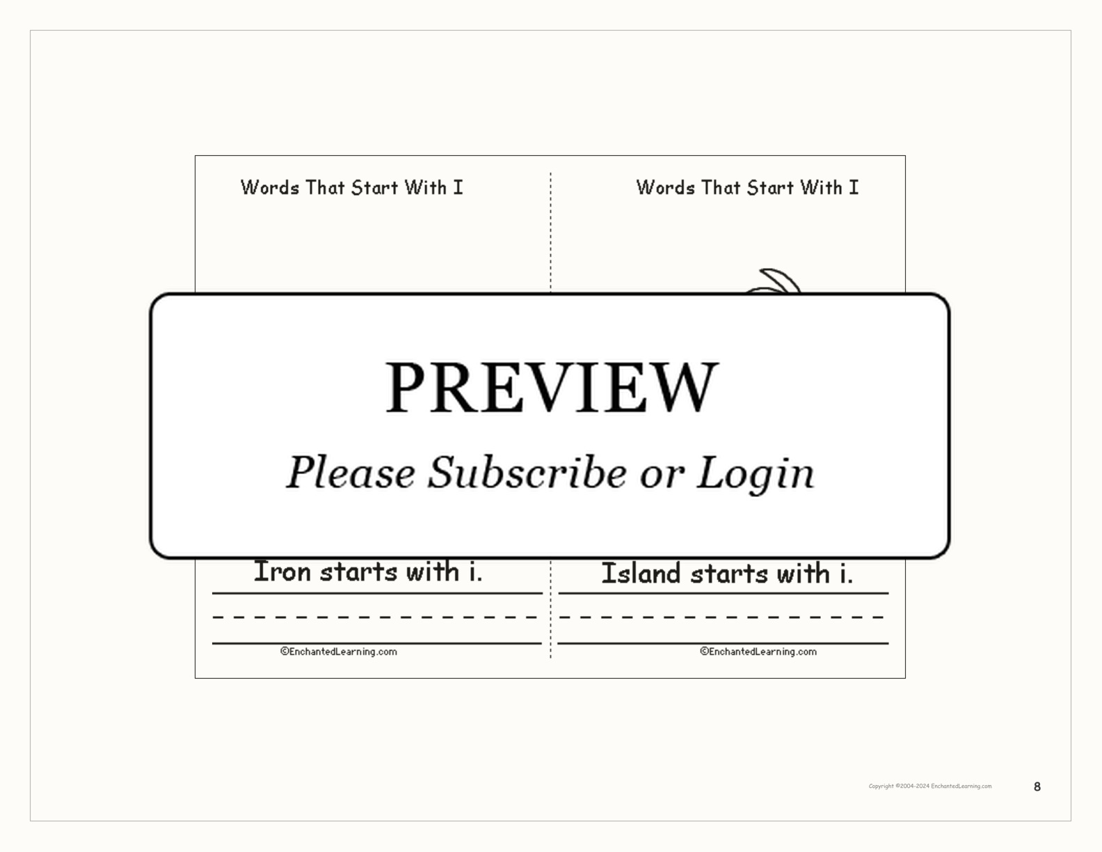 Words That Start With I: A Printable Book interactive printout page 8