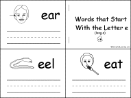 Search result: 'Words that Start With the Letter E Early Reader Book: Page 1, ear, eel, eat'