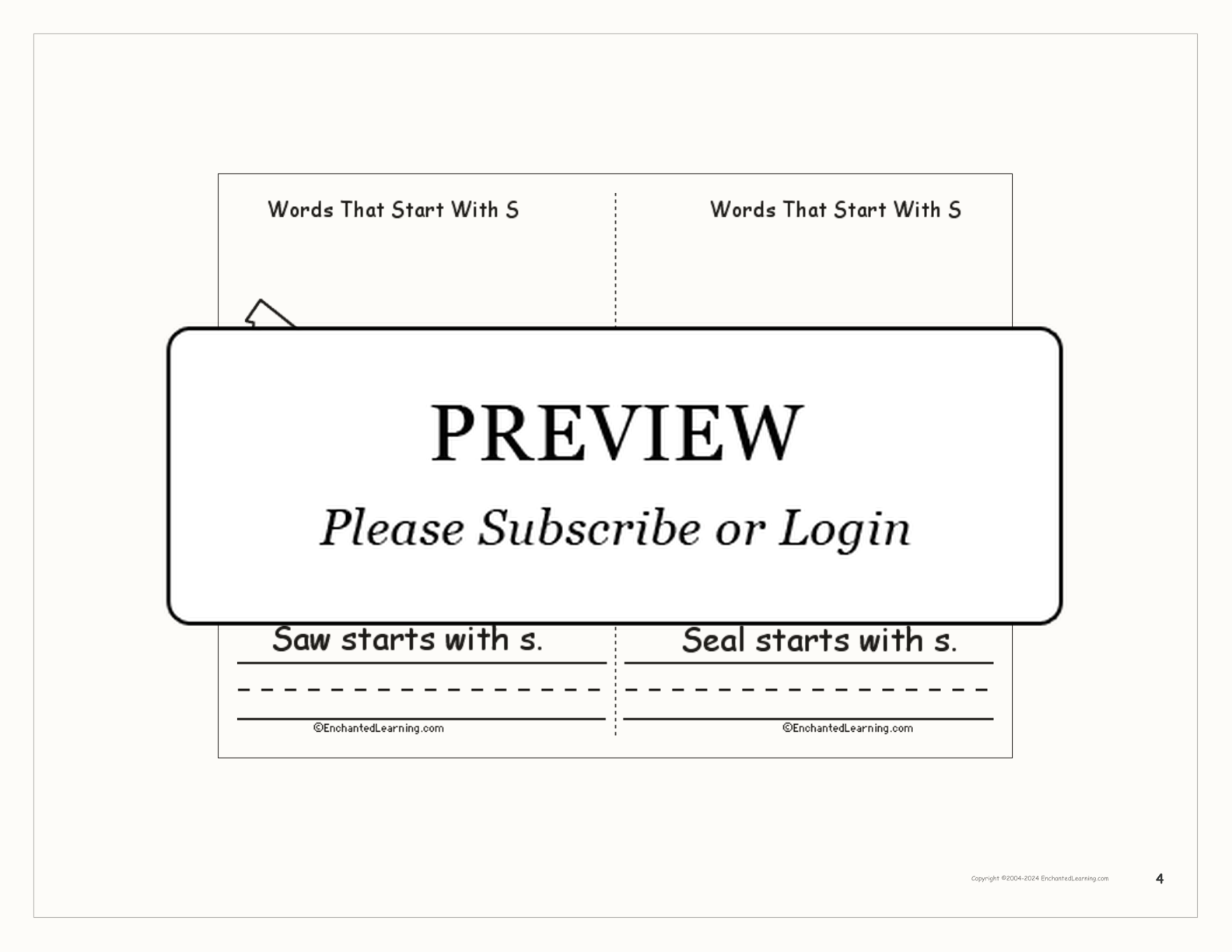 Words That Start With S: A Printable Book interactive printout page 4