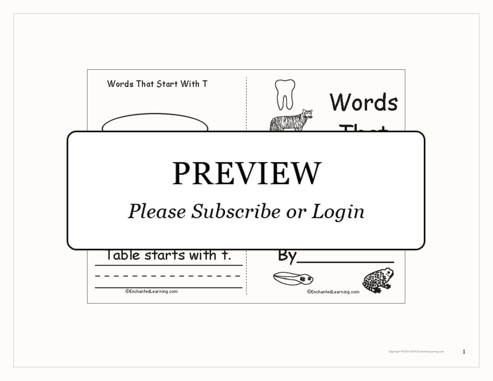 Words That Start With T interactive printout page 1