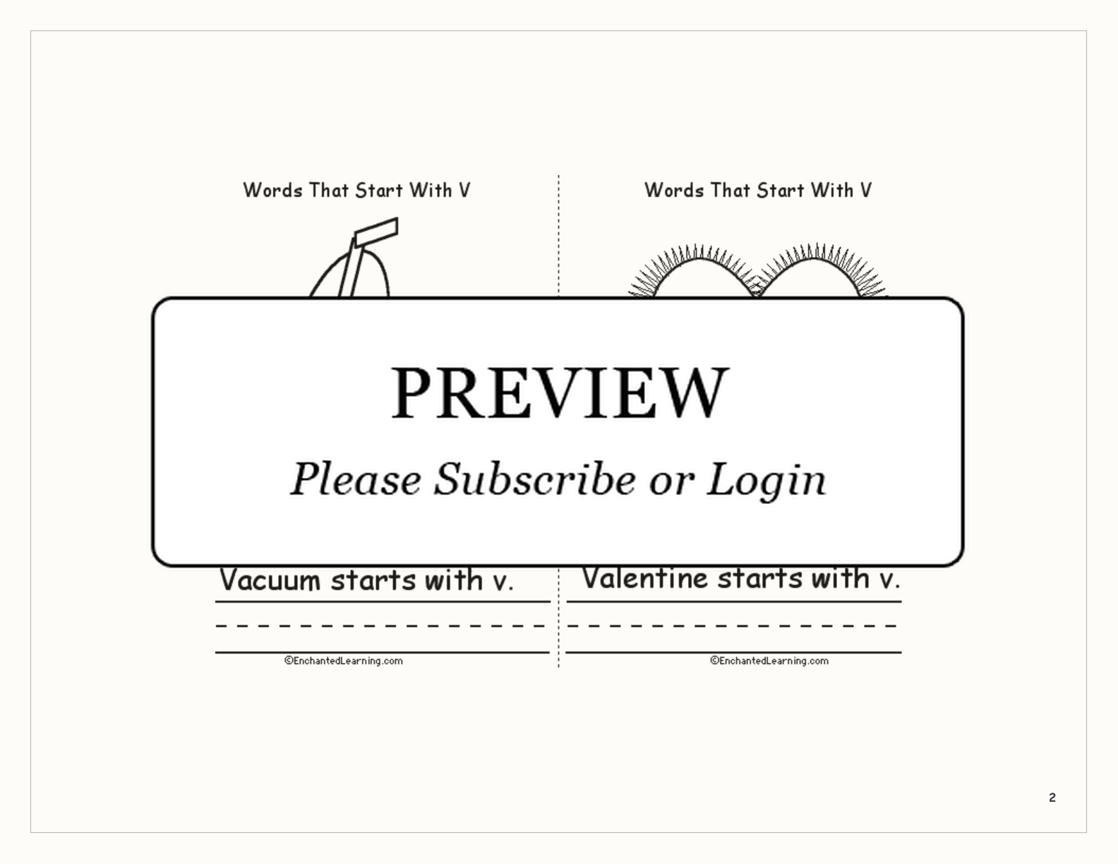 Words That Start With V: A Printable Book interactive printout page 2