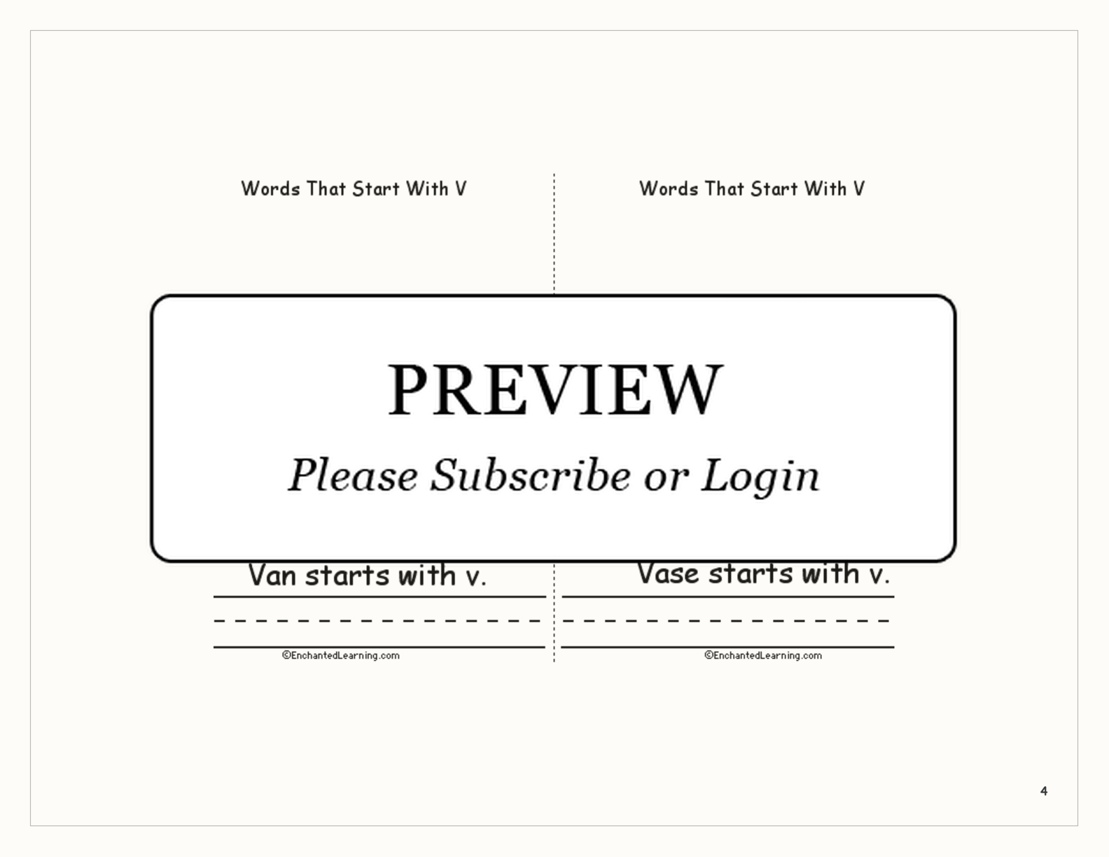 Words That Start With V: A Printable Book interactive printout page 4