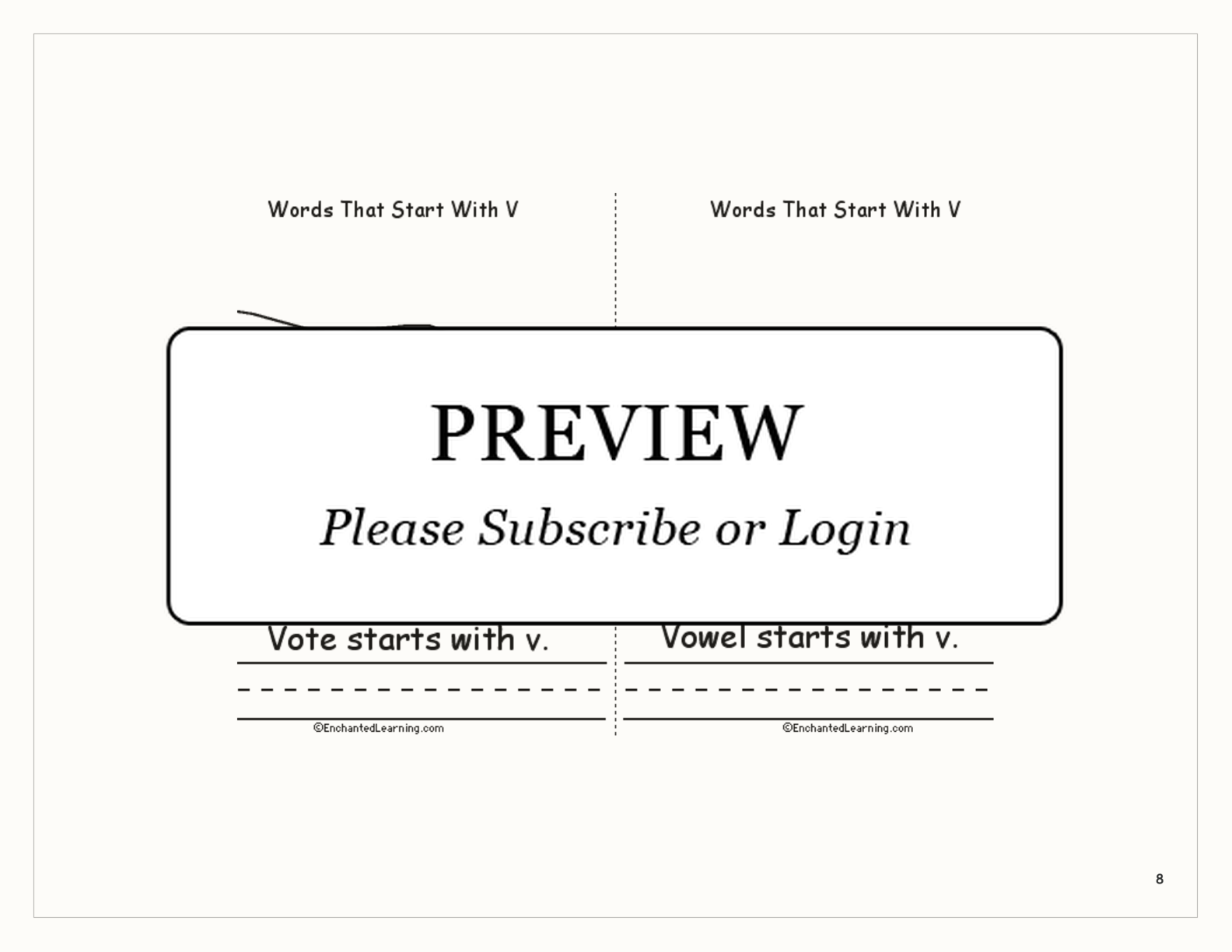 Words That Start With V: A Printable Book interactive printout page 8