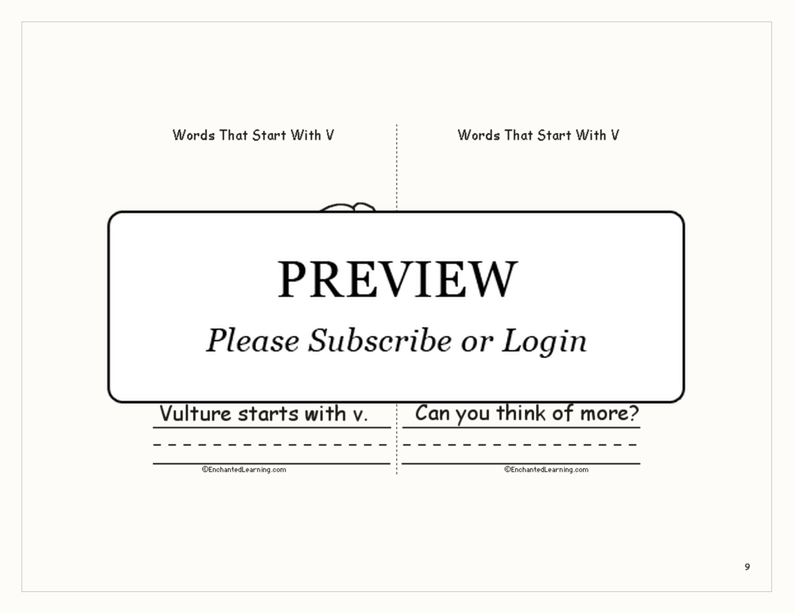 Words That Start With V: A Printable Book interactive printout page 9