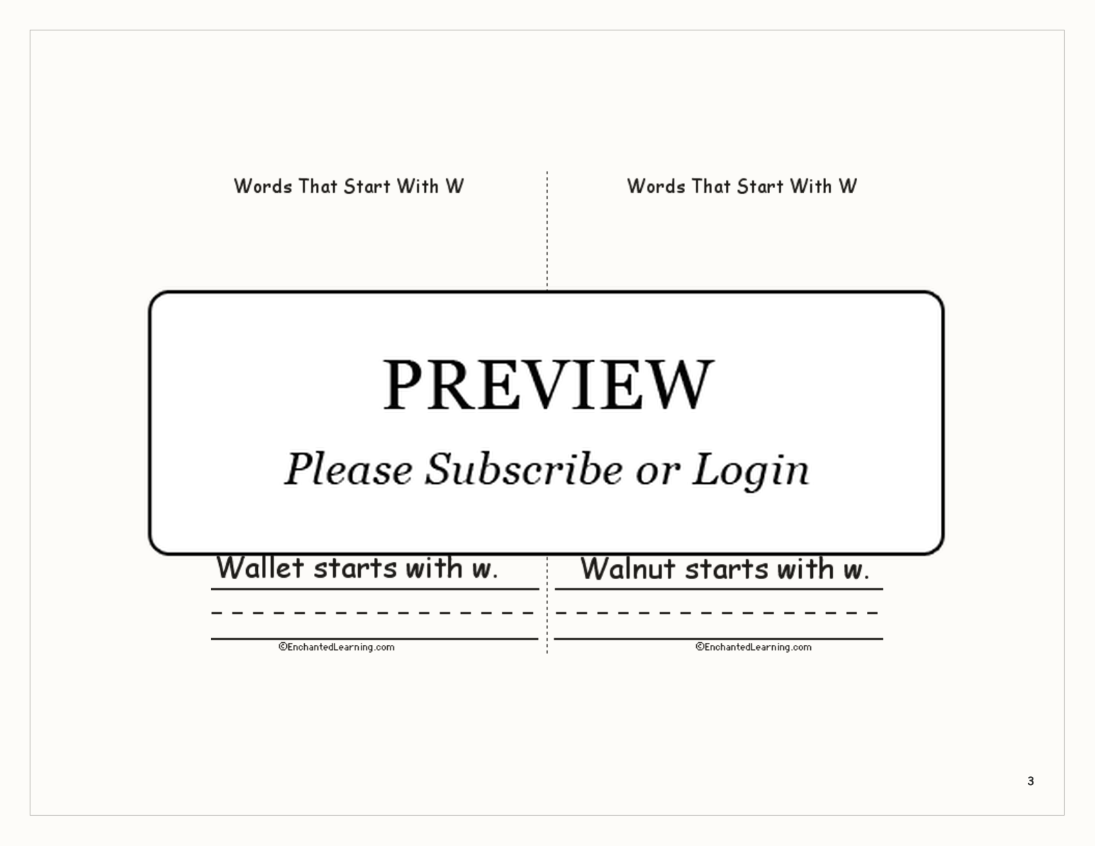 Words That Start With W: A Printable Book interactive printout page 3
