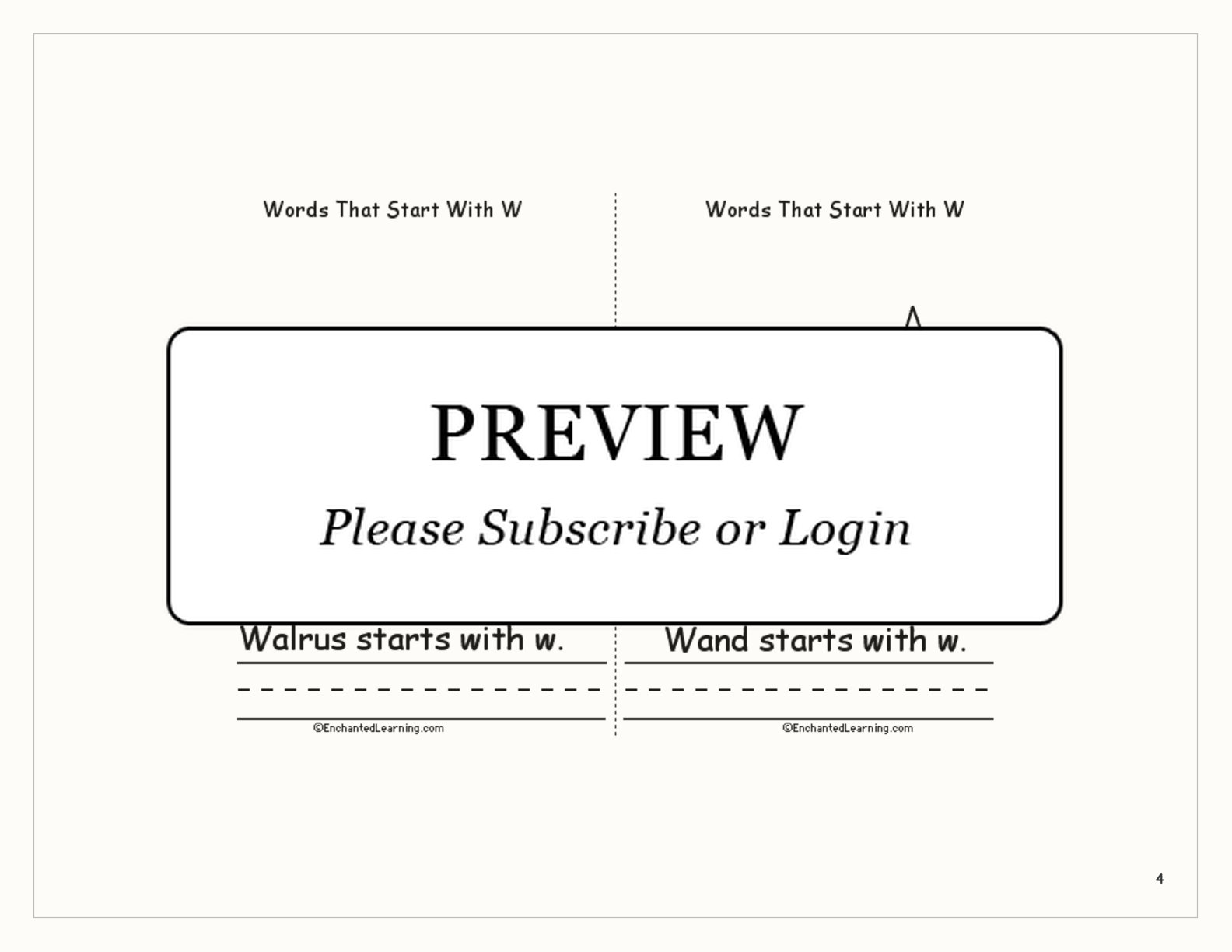 Words That Start With W: A Printable Book interactive printout page 4