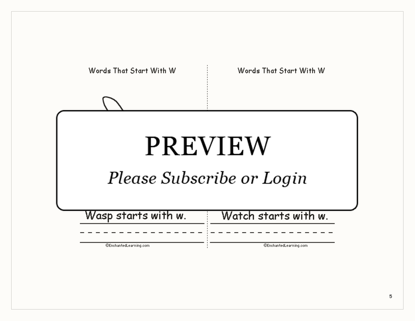 Words That Start With W: A Printable Book interactive printout page 5