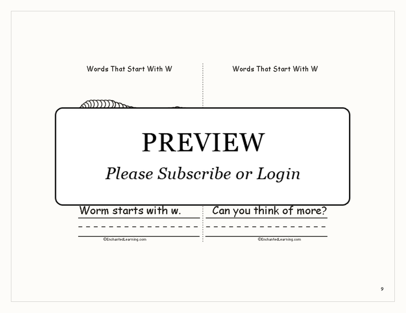 Words That Start With W: A Printable Book interactive printout page 9