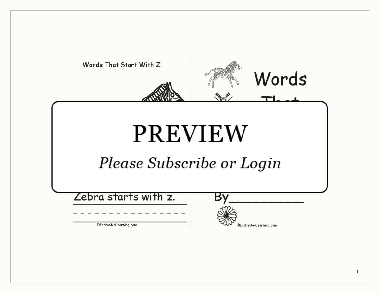 Words That Start With Z: A Printable Book interactive printout page 1