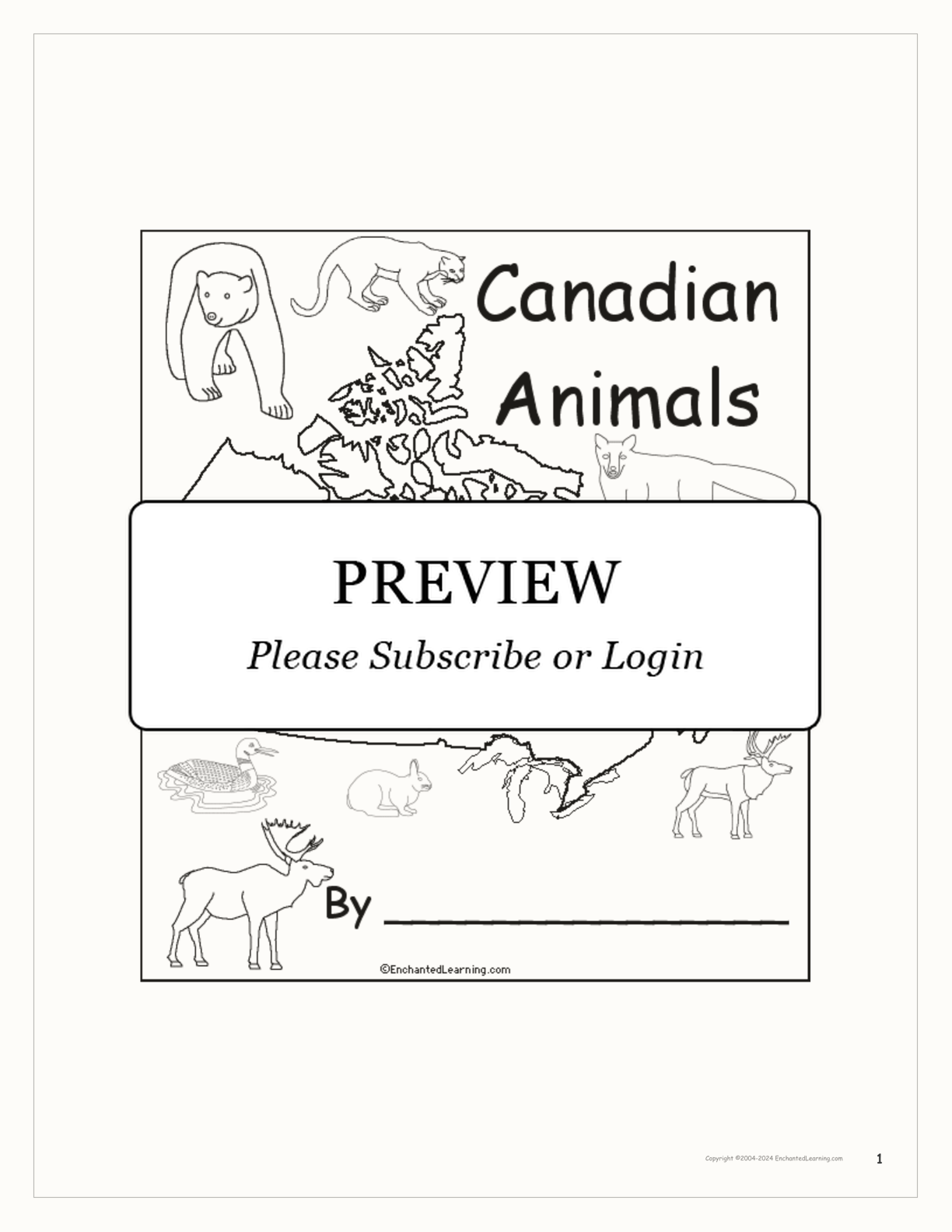 Canadian Animals: Printable Book interactive printout page 1