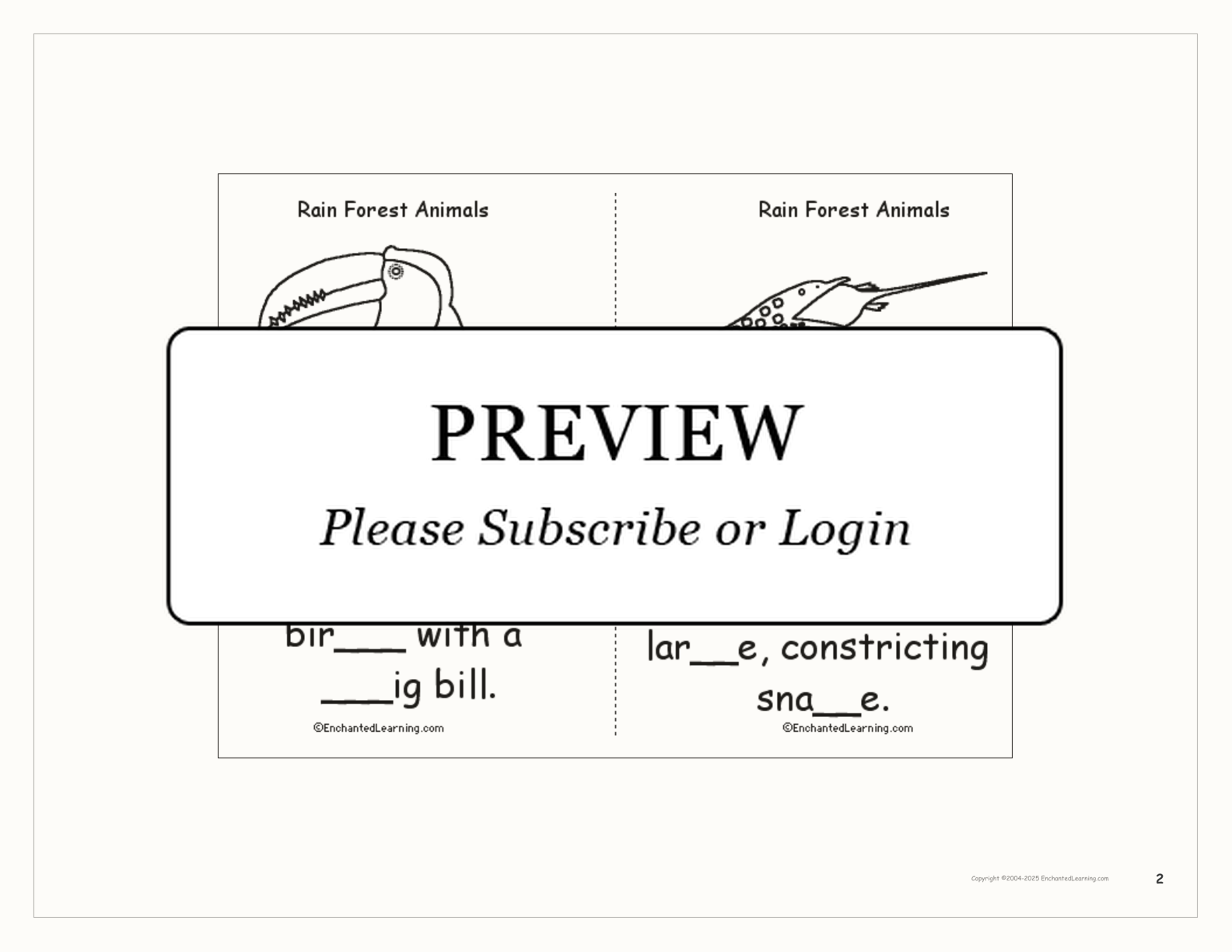 Rainforest Animals Book interactive worksheet page 2