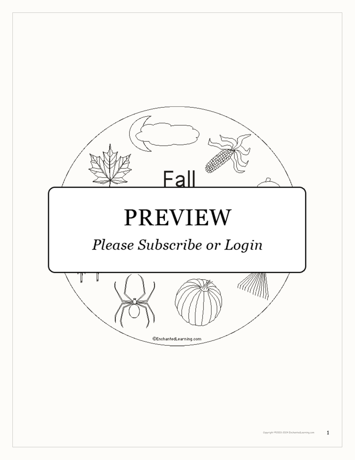 Autumn (Fall) Color Book for Early Readers interactive printout page 1
