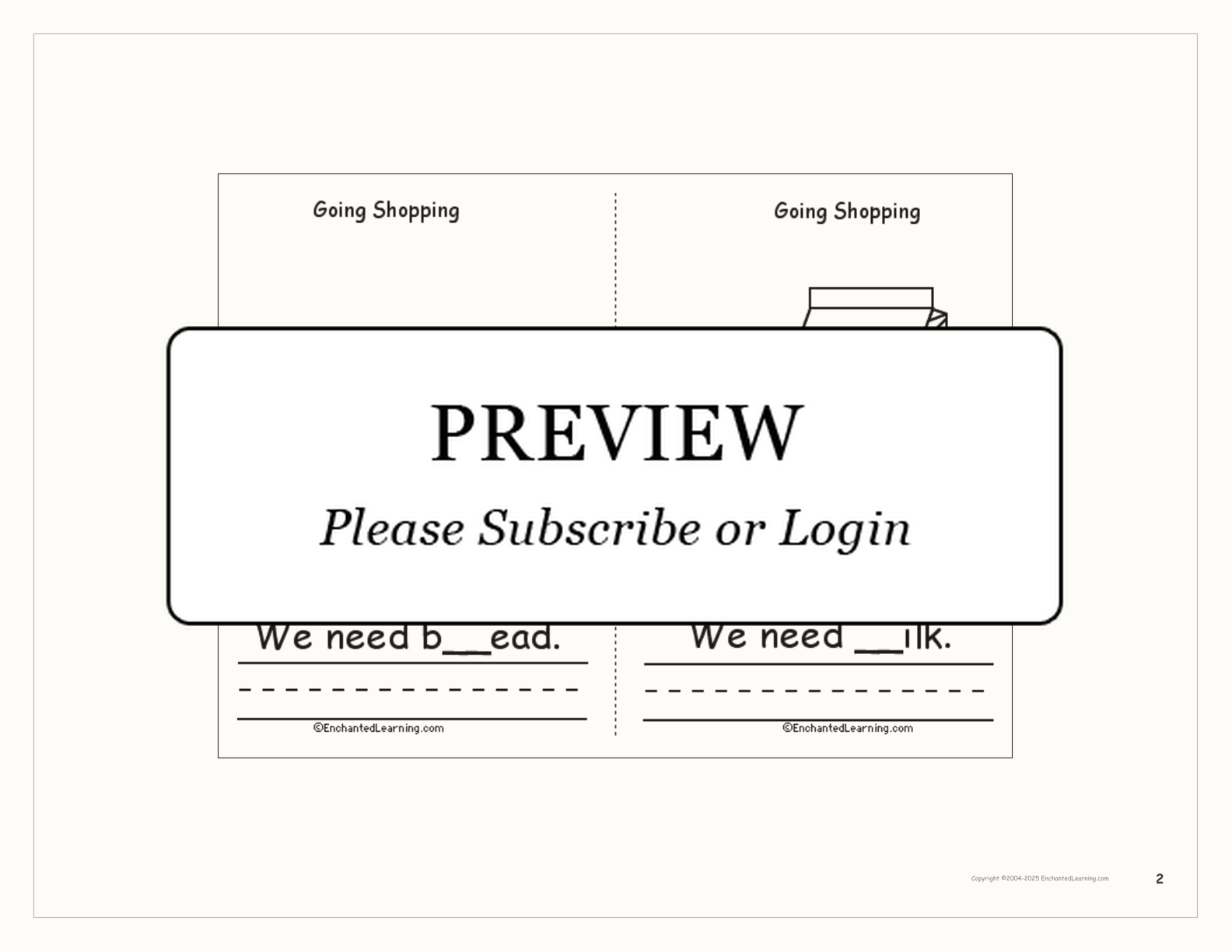 Going Shopping Book (with blanks) interactive printout page 2