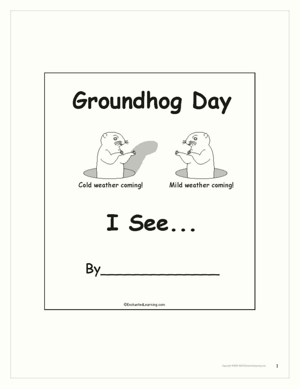 Groundhog Day, I See... Printable Book interactive printout page 1
