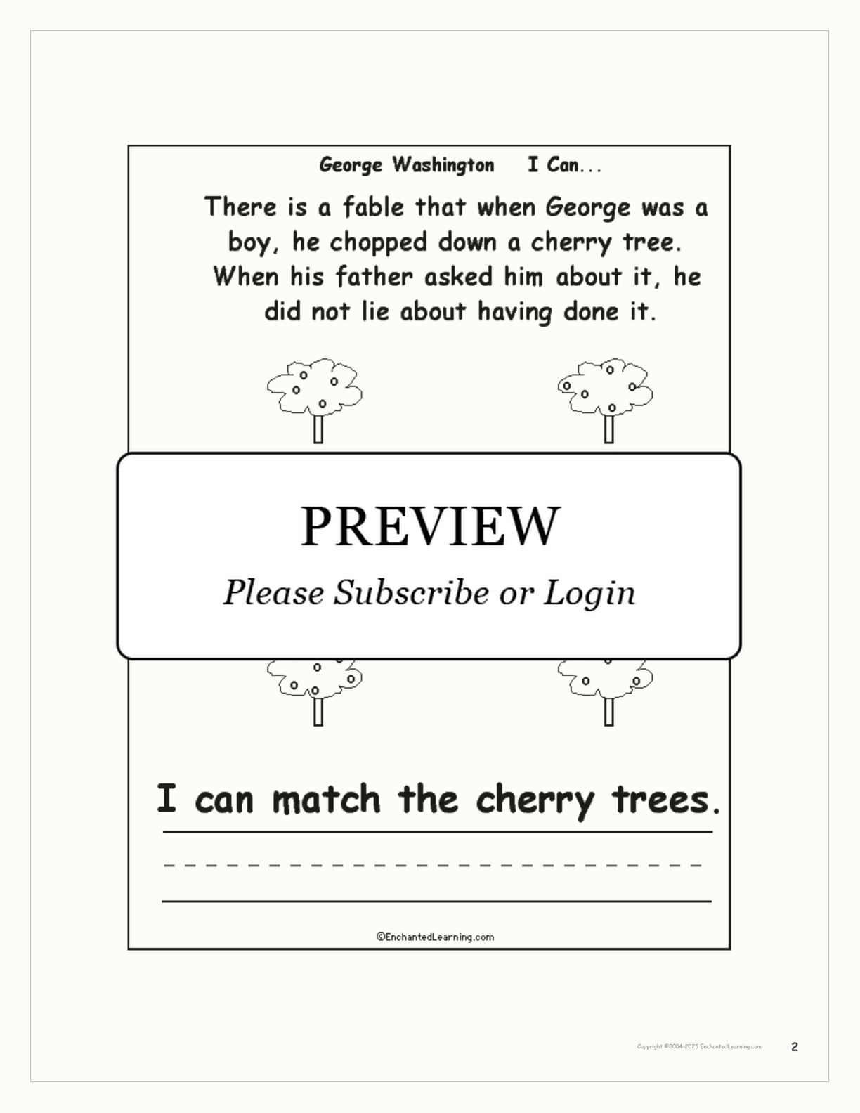 george washington cherry tree coloring pages