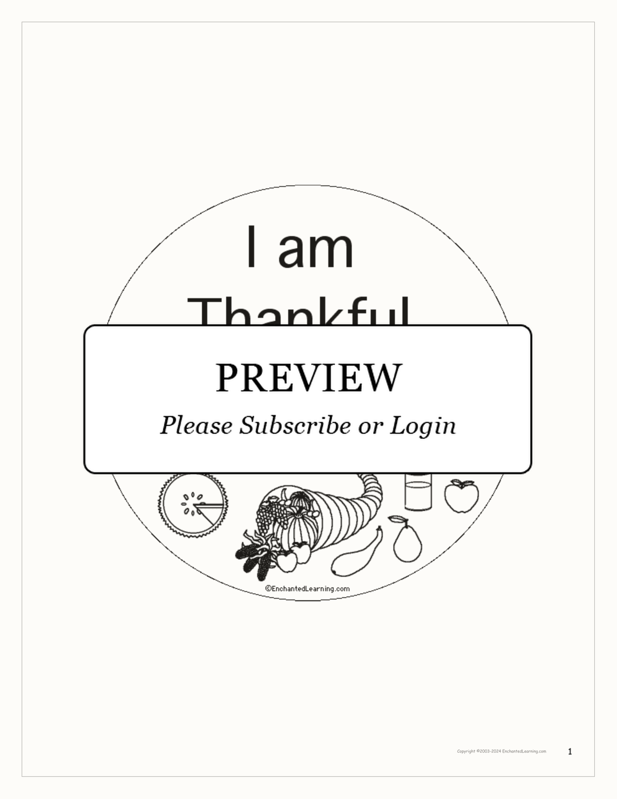 Thanksgiving 'I Am Thankful For...' Book Printout interactive printout page 1