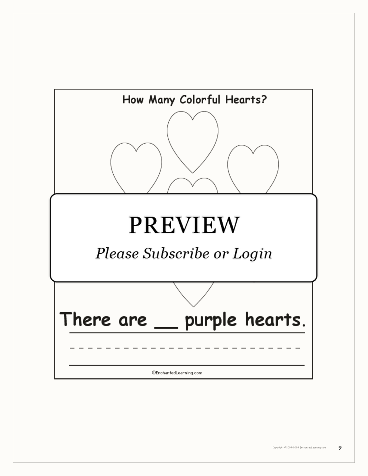 'How Many Colorful Hearts' Printable Book interactive worksheet page 9